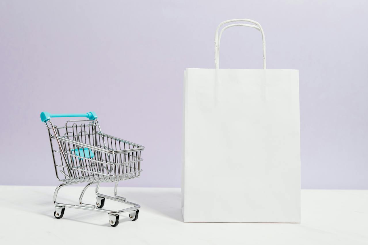 shopping cart and bag to signify e-commerce
