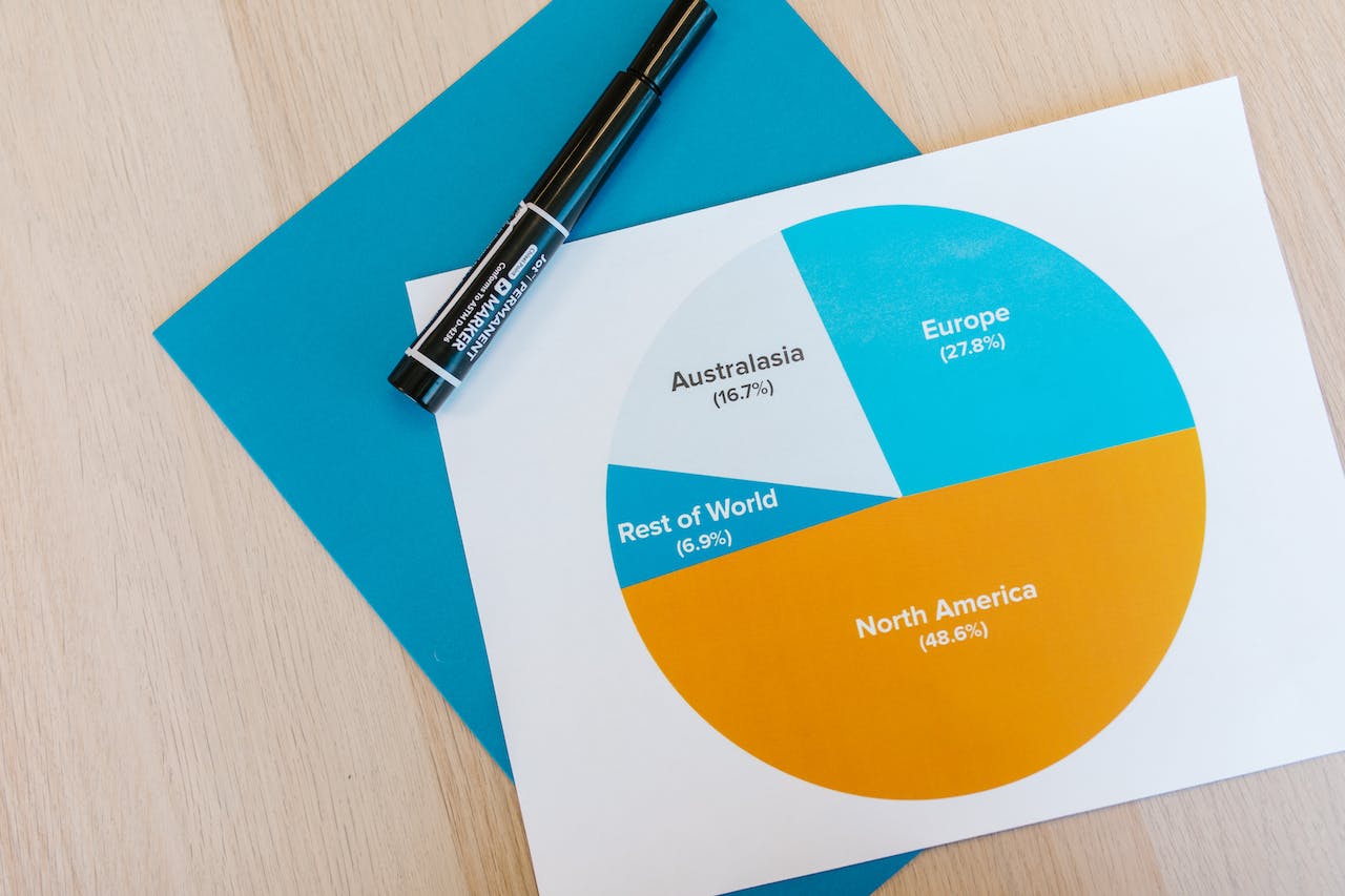 pie chart segmentation of continents and percentages 