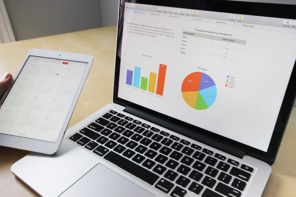 laptop showing result of survey segmentation in a pie chart