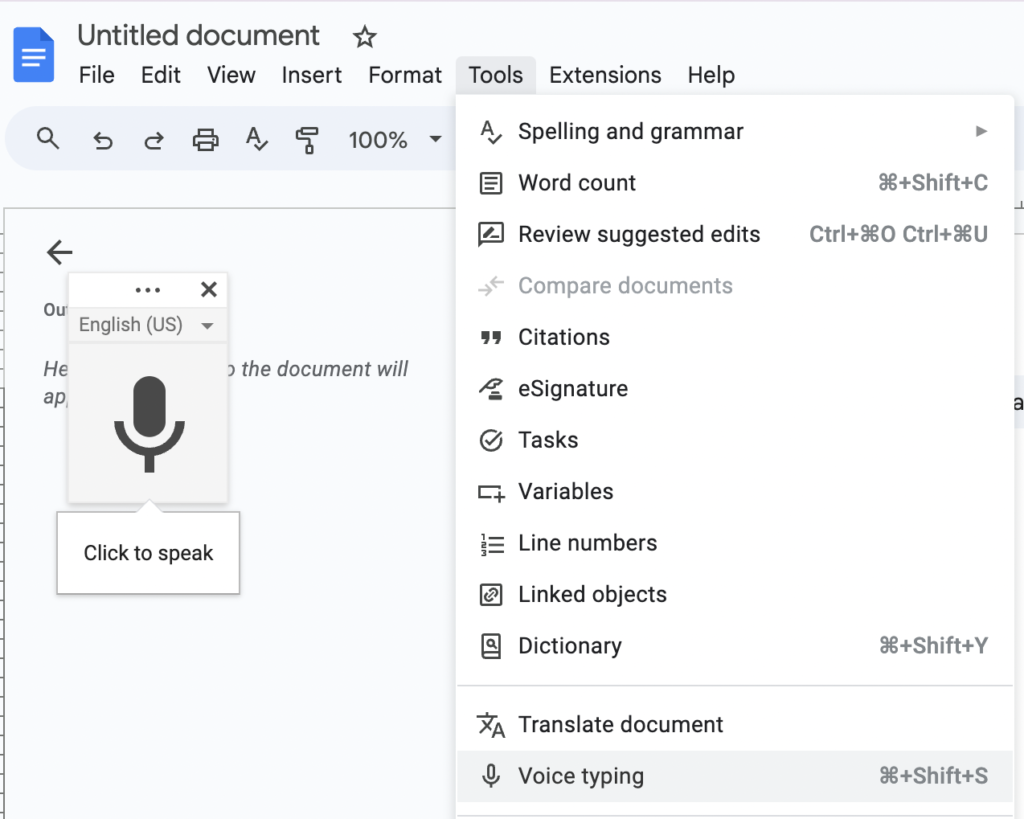 Translate to Google Docs using Google Docs Voice Typing with Insight7