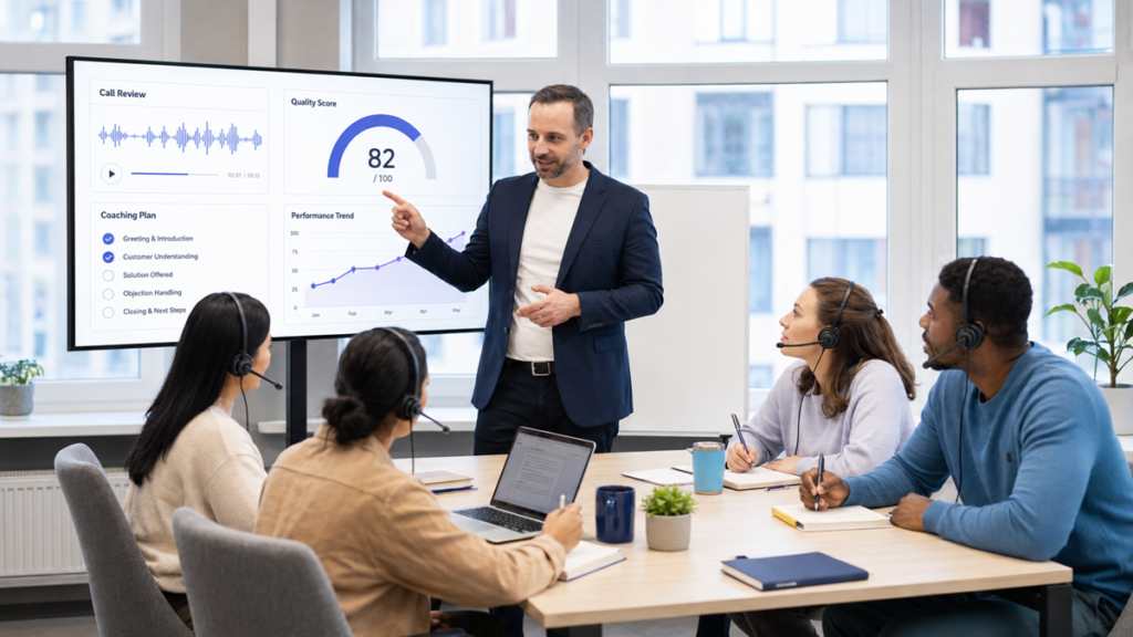 A call center coaching session